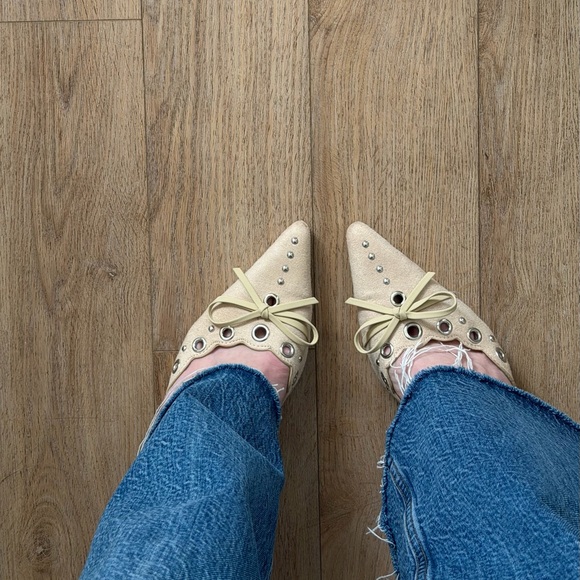 Princess Polly Shoes - Princess Polly Beige Pointed Toe Studded Flats